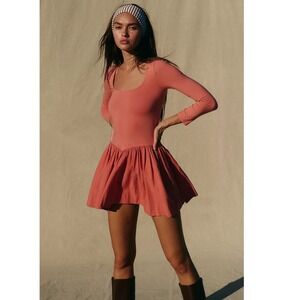 Free people free-est Large Onda dress pink long sleeve drop waist balletcore